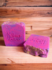 vegan pink and purple cold process  soap scented in bubble gum scent